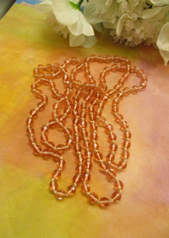 Apricot CRYSTAL BEAD Necklace~ 60" Long Light Oran