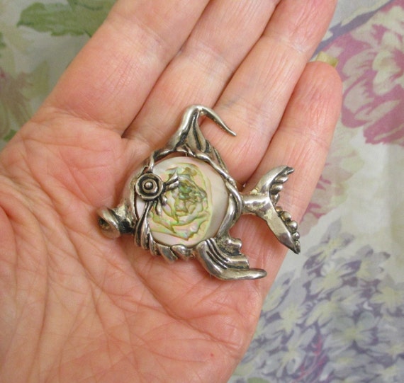 CYVRA STERLING Abalone Fish Brooch ~ VINTAGE Ster… - image 6