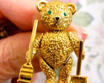 Vintage Articulated Gold Bear Brooch Pendant: BATVA 1999