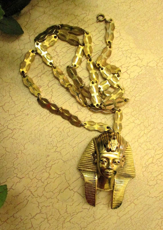 TORTOLANI Gold Egyptian Pharaoh Necklace~VINTAGE … - image 5