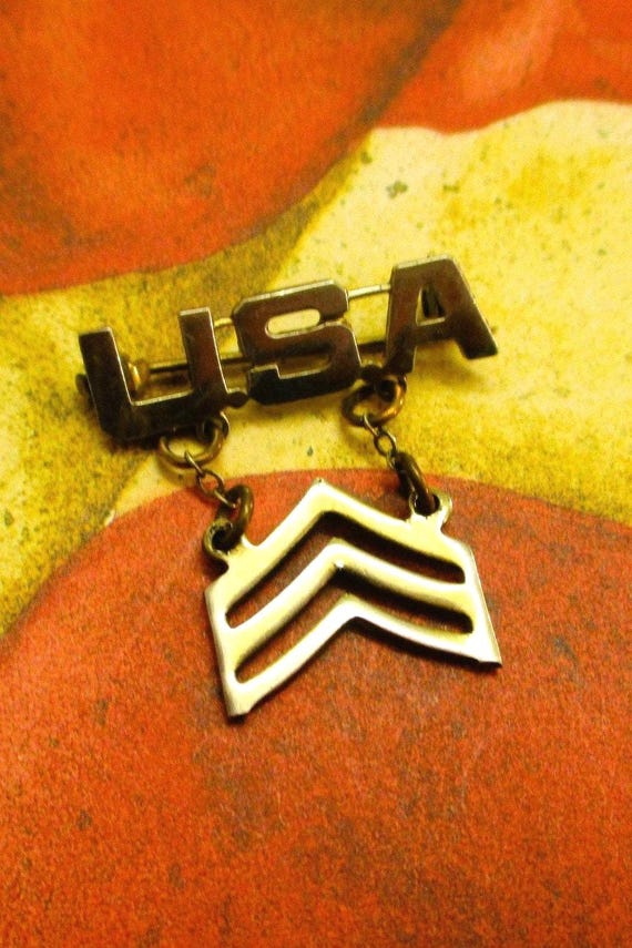 Sterling Vermeil WWII Sergeant Brooch ~ 1940s US Army… - Gem