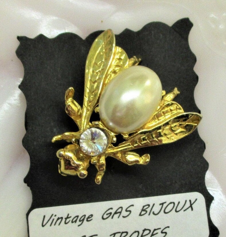 Broche Papillon Signée GAS - Made In France St Tropez - Occasion Bon état - Strass