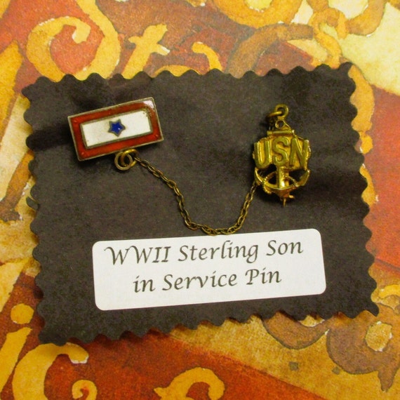 WWII Son in Service Navy STERLING Gold Vermeil Gu… - image 2