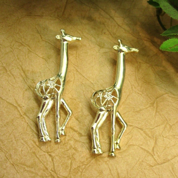 VINTAGE Silver GIRAFFE Brooch Pair ~ Two Large Si… - image 1