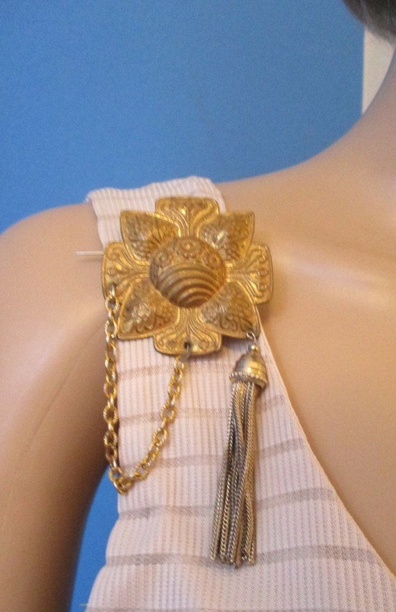 Gold Floral CONVERTIBLE Brooch Pendant Clip ~ ART… - image 6