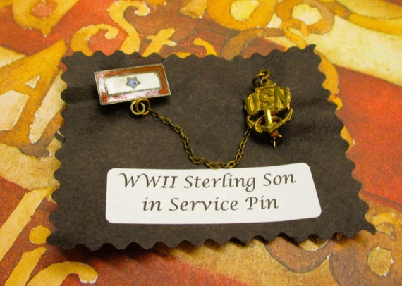 WWII Son in Service Navy STERLING Gold Vermeil Gu… - image 8