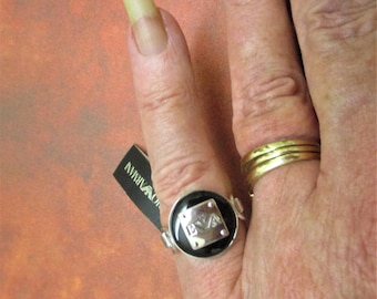Emporio Armani Sterling Black Ring with Tags Designer Sterling Silver Ferrosilite Ring Emporio Armani Sterling Gemstone Articulated Ring