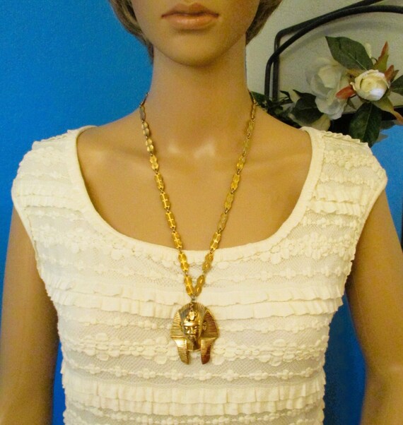 TORTOLANI Gold Egyptian Pharaoh Necklace~VINTAGE … - image 3
