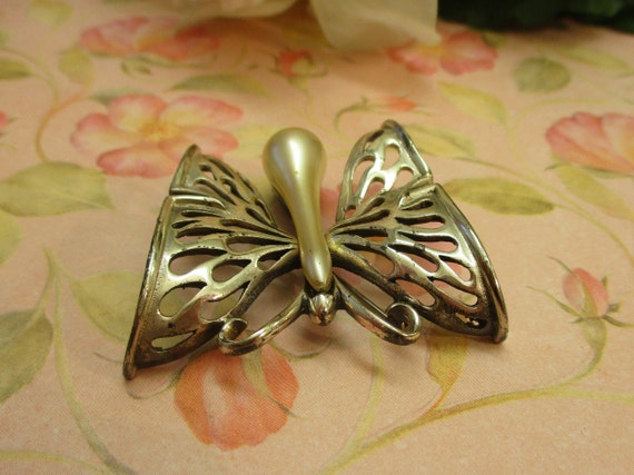 TORTOLANI Butterfly Brooch Pearl Sterling Plate ~… - image 7