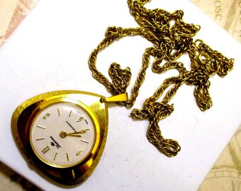 Vintage Lucerne Mechanical Watch Necklace: Swiss Made, Gold  display picture 1