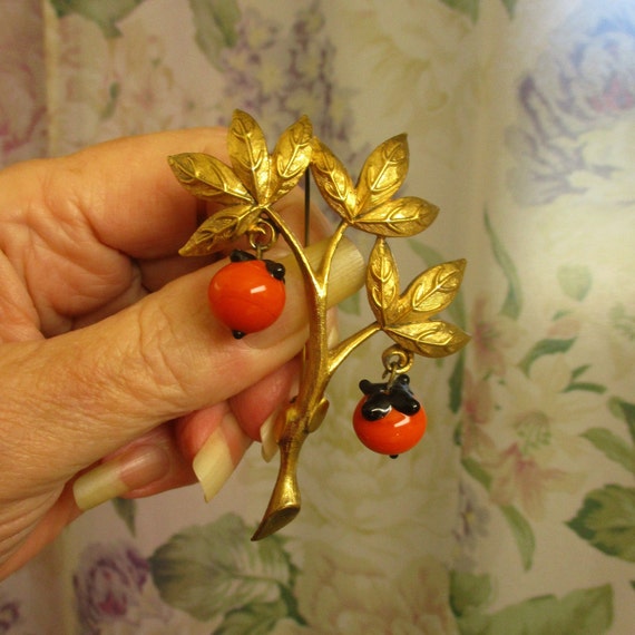 Tortolani Glass Fruit Gold Tree Branch Brooch ~ 24