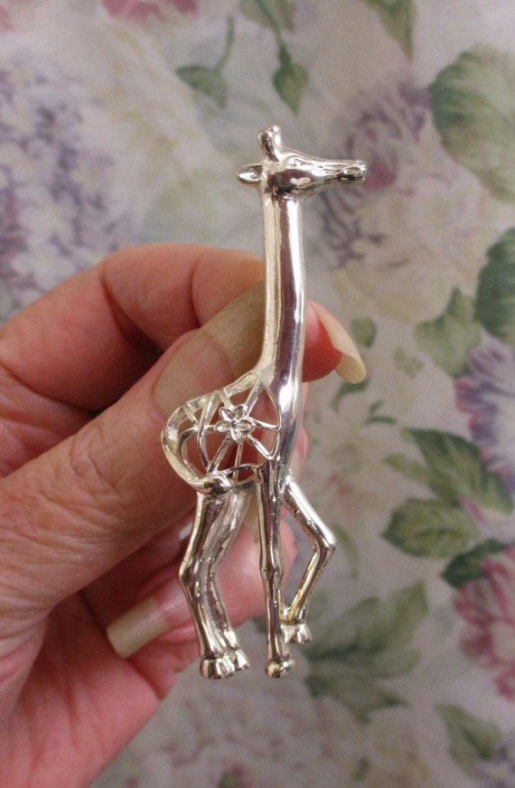 VINTAGE Silver GIRAFFE Brooch Pair ~ Two Large Si… - image 5