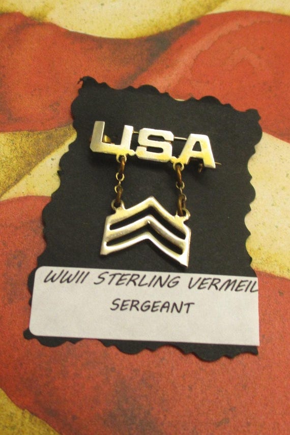 Sterling Vermeil WWII Sergeant Brooch ~ 1940s US Army… - Gem
