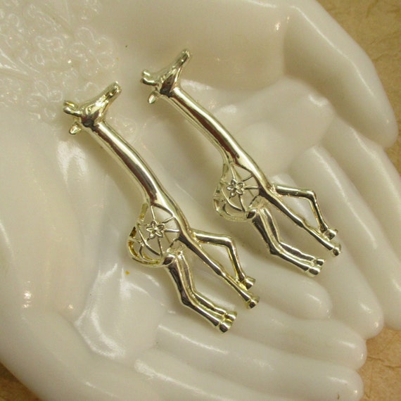 VINTAGE Silver GIRAFFE Brooch Pair ~ Two Large Si… - image 3