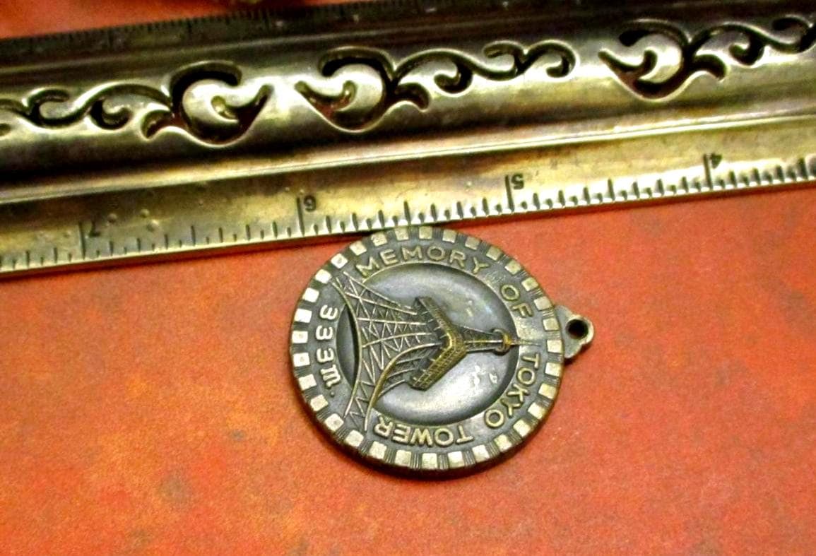 Vintage Tokyo Tower Bronze Medallion: Mt. Fuji & Japanese