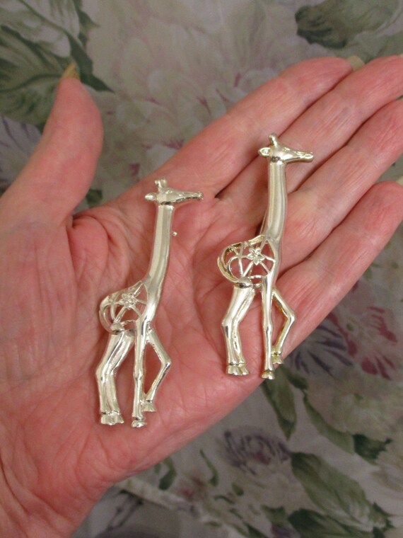 VINTAGE Silver GIRAFFE Brooch Pair ~ Two Large Si… - image 7