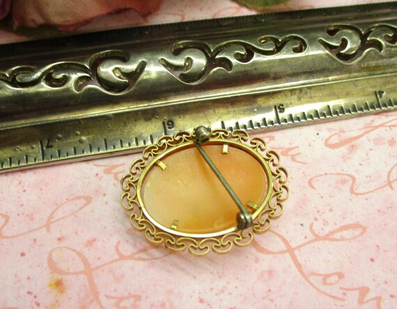 KREMENTZ Shell Cameo 14K Gold Plate Scroll Brooch… - image 10