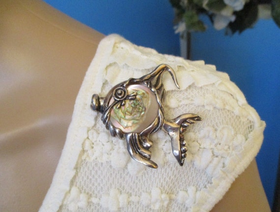 CYVRA STERLING Abalone Fish Brooch ~ VINTAGE Ster… - image 1