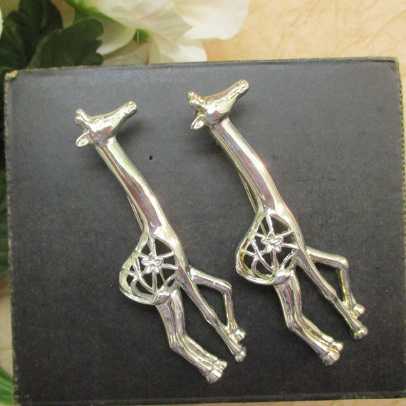 VINTAGE Silver GIRAFFE Brooch Pair ~ Two Large Si… - image 8