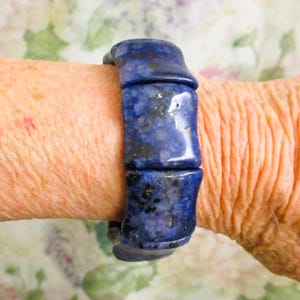 VINTAGE Lapis Lazuli Stretch Bracelet ~ Square Panel Gemstone Statement Bracelet