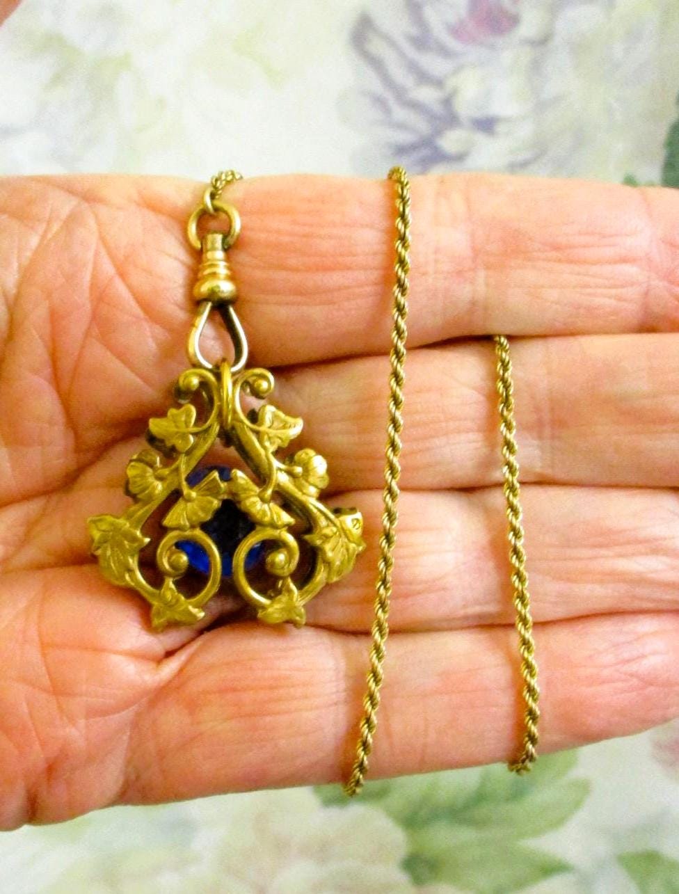 ANTIQUE Simmons Watch Chain and Ornate Fob – 12K GOLD FILL Late
