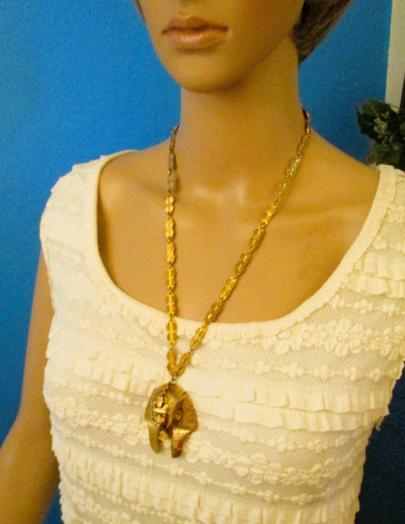 TORTOLANI Gold Egyptian Pharaoh Necklace~VINTAGE … - image 7