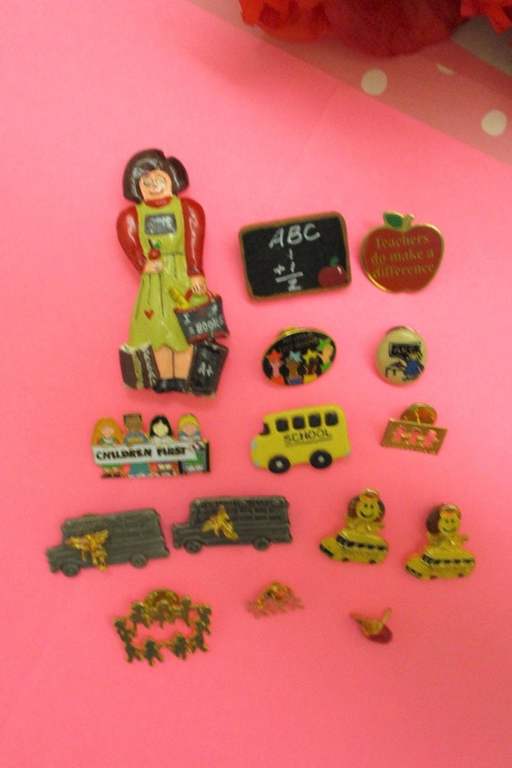 VINTAGE Teacher School Bus Brooch Pin Lot~ 15 Pie… - image 8