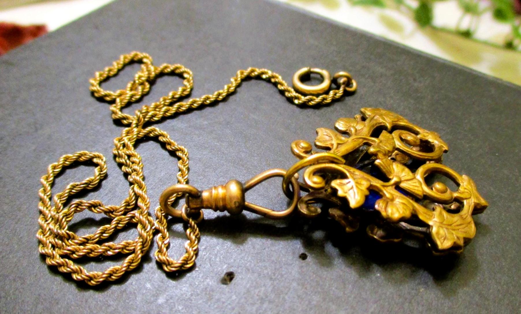 ANTIQUE Simmons Watch Chain and Ornate Fob – 12K GOLD FILL Late