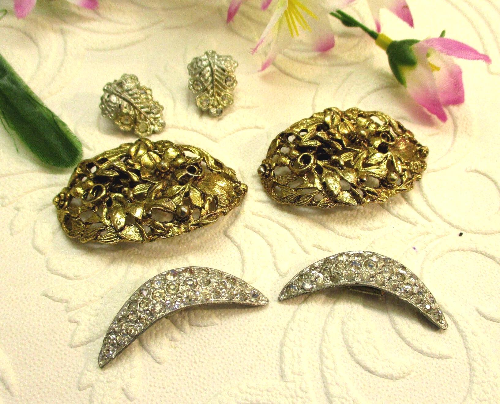 Gold Vintage Musi Rhinestone Lotus Flower Shaped Shoe Clips Vintage Lady main image 2