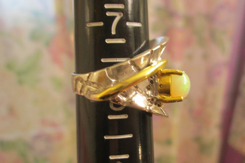 Sterling Opal Statement Ring ~ Vintage Modernist Three Opal Sterling Gold Ring ~ Unique Sterling Vermeil Opal Ring ~ Opal Sterling Gold Ring