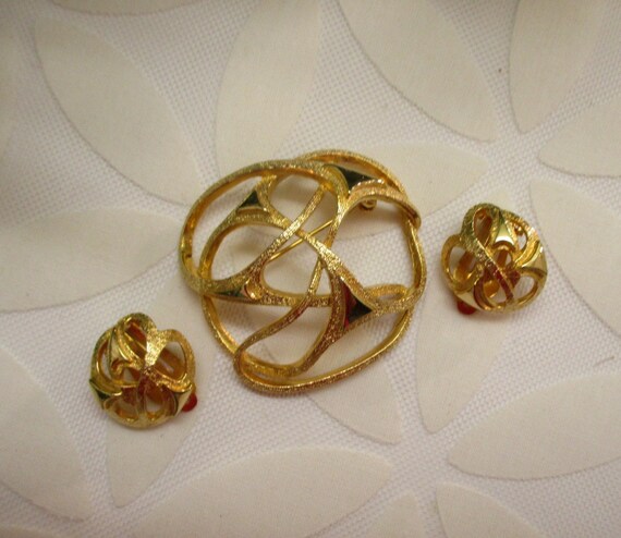 SPHINX Gold Plate Atomic Age Brooch Earrings Set … - image 7