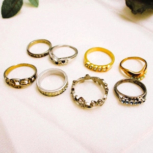 Vintage Rhinestone Ring Lot: Gold & Silver Plate, Mid-Century Costume Jewelry