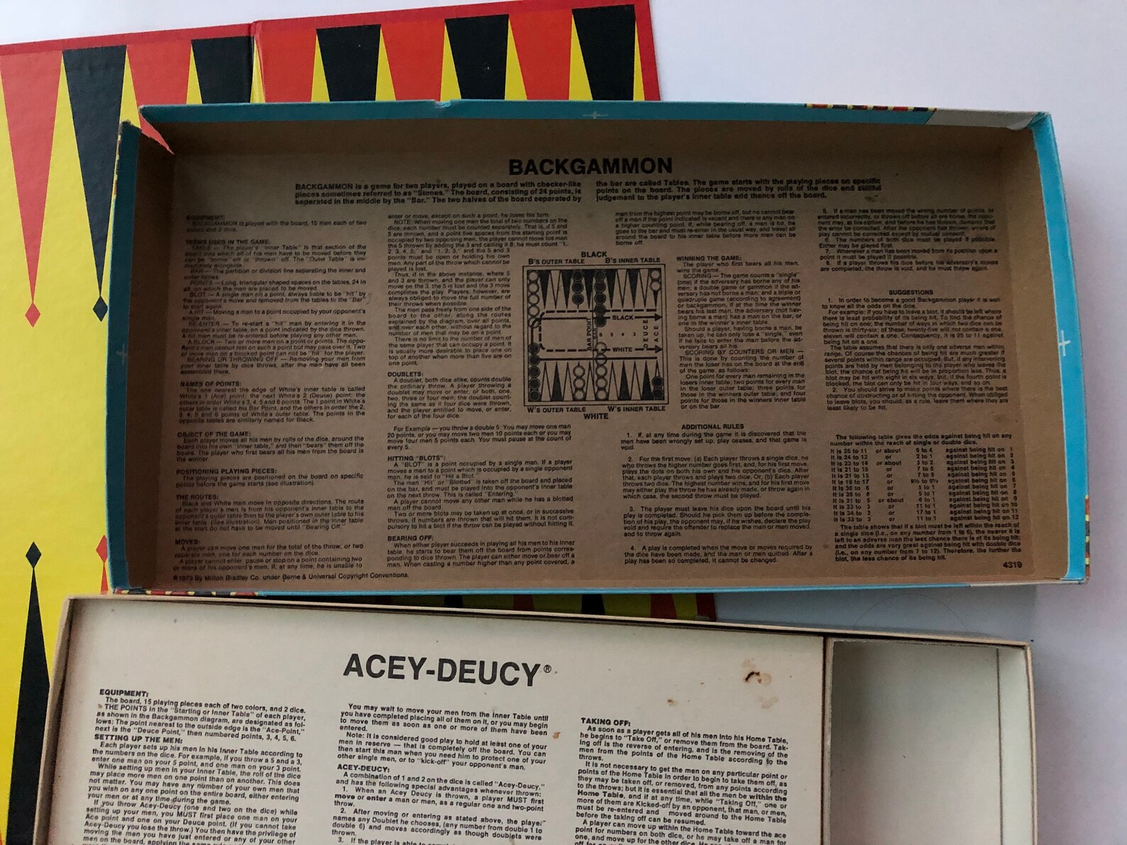 Vintage Milton Bradley Backgammon and Acey Deucey Game in Original