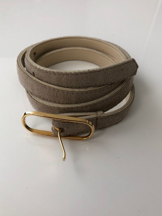 Vintage Beige-gray Suede Belt With Golden Belt Buckle | Etsy