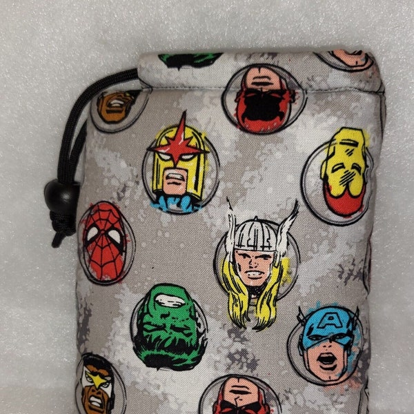 Marvel  7"  Cushioned Drawstring bag, Vape bag, Stash bag,Padded Bag, glass Pouch, Pipe pillow, Pipe pouch,Toke bag,Stoner Gift, 420