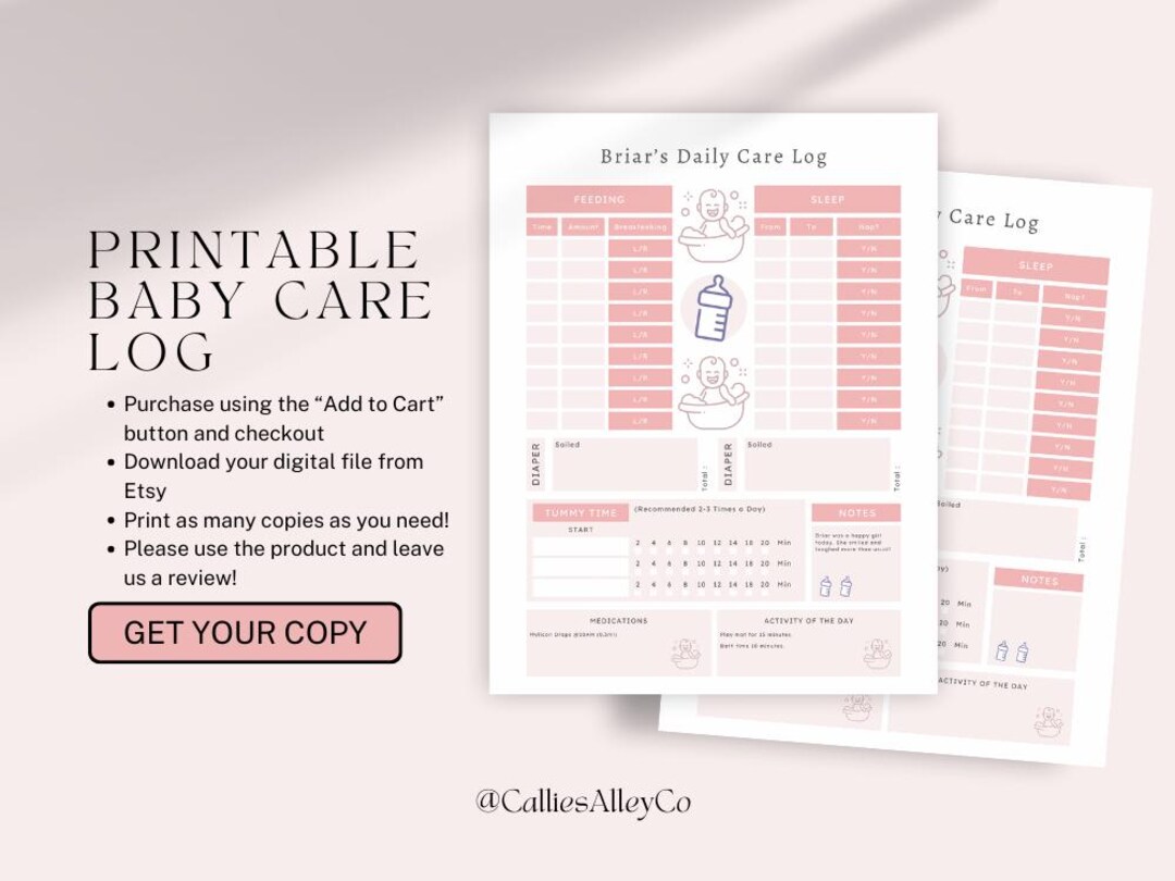 Printable Baby Daily Care Log | Newborn Tracker | Feeding & Sleep ...