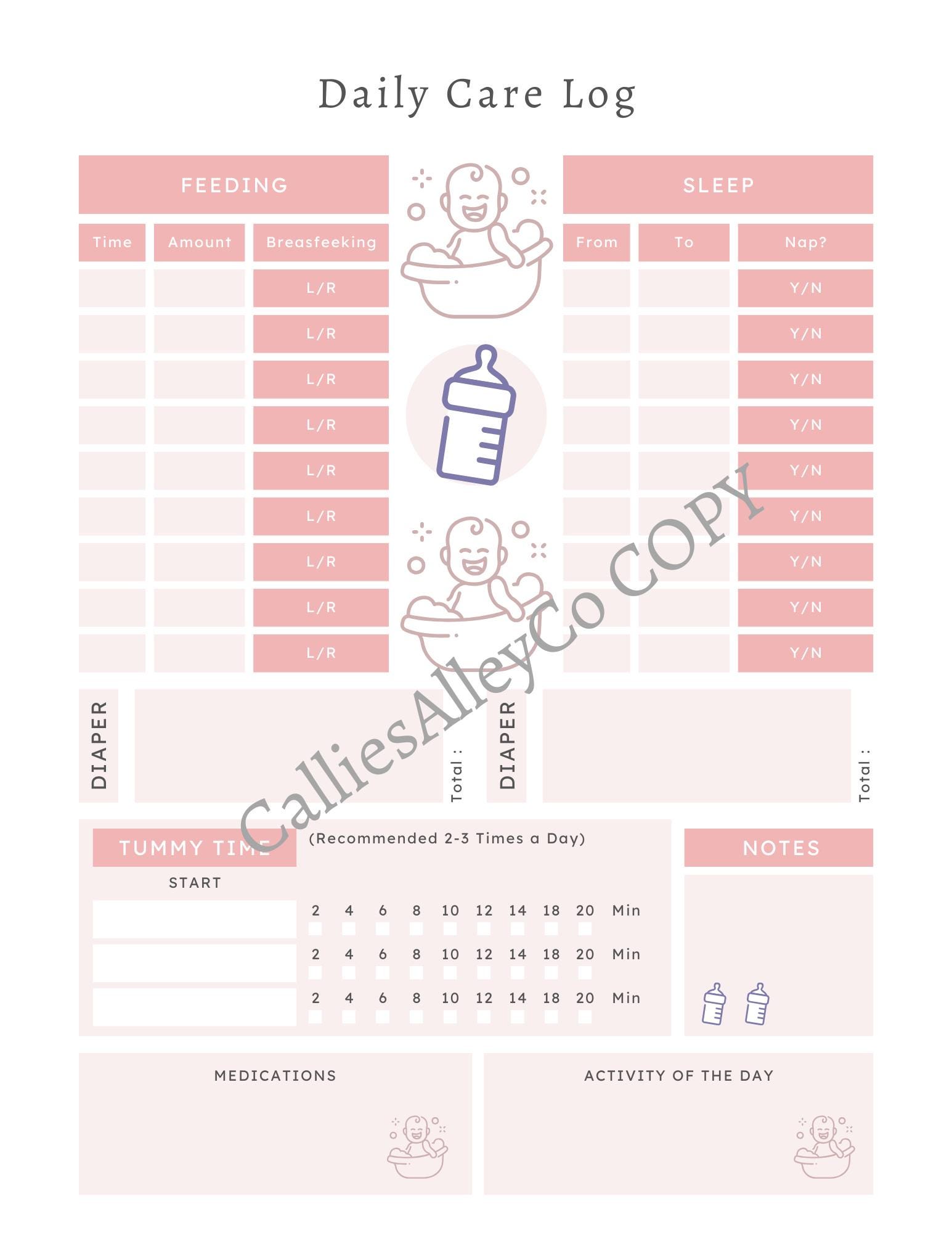 Printable Baby Daily Care Log | Newborn Tracker | Feeding & Sleep ...