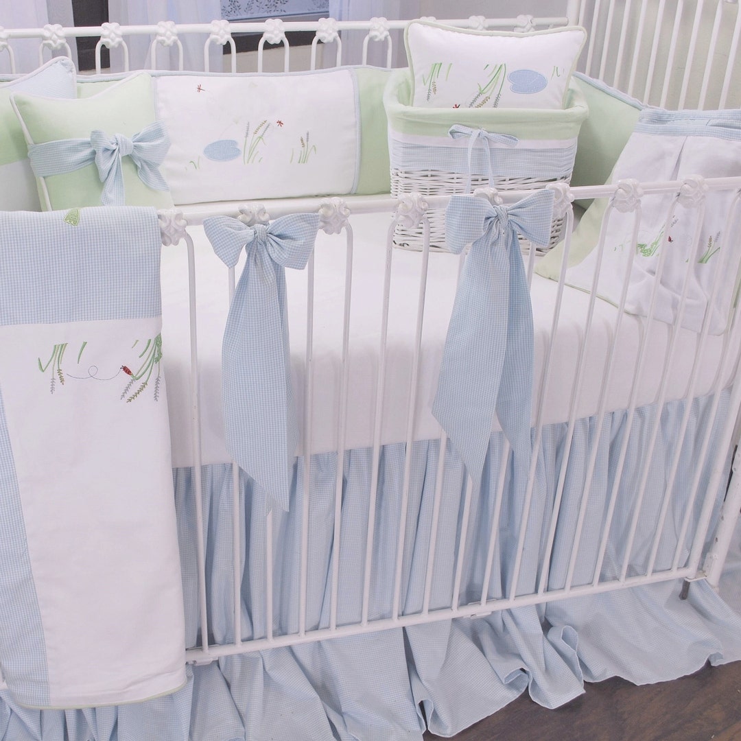 Blue French Gingham Crib Skirt Etsy