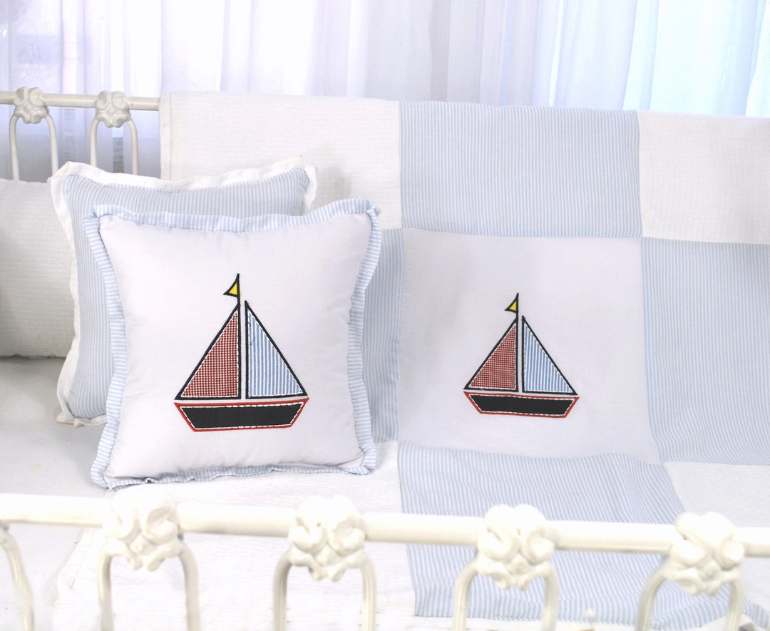 Blue Sail Boat Accent Pillows Etsy