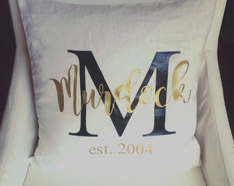 Custom Last Name Letter Pillow / Rustic/ Wedding / Anniversary / Farmhouse