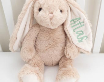 Personalized Bunny Ear Plush in Oatmeal Beige and Cream