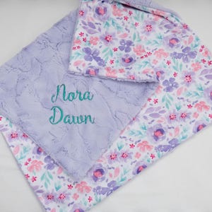 Pastel Purple Floral Personalized Baby Blanket, Minky Baby Blanket, Baby Blanket with Name, Monogram Baby Blanket, Baby Gift