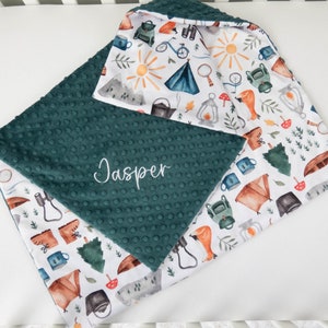 Camping Personalized Baby Blanket, Minky Baby Blanket, Baby Blanket with Name, Monogram Baby Blanket,  Happy Camper Baby Blanket, Outdoors