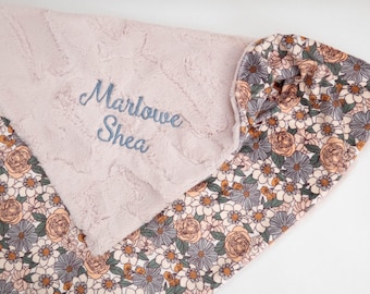 Ember Floral Personalized Baby Blanket, Minky Baby Blanket, Baby Blanket with Name, Monogram Baby Blanket, New Baby Gift