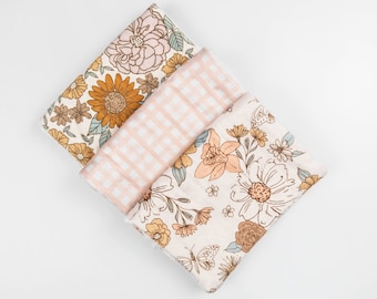 Vintage Golden Floral Burp Cloth Set of 3, Daisies, Wildflower, Girl Burp Cloth Set,  Floral Burp Cloth, Pink Burp Cloths