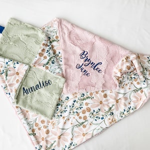Daisy Dream Floral Personalized Baby Blanket, Minky Baby Blanket, Baby Blanket with Name, Monogram Baby Blanket, Floral Baby Gift, Green