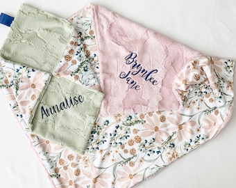 Personalized Minky Baby Blanket – Daisy Dream Floral Blanket – Custom Embroidered Baby Blanket – Monogram – Soft Green Baby Shower Gift
