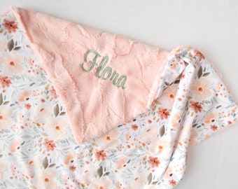 Valencia Gardens Floral Personalized Baby Blanket, Minky Baby Blanket, Baby Blanket with Name, Monogram Blanket, Floral Blanket, Baby Girl