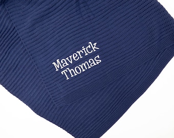 Custom Knit Baby Blanket with Monogram - Soft Baby Blanket, Personalized Name, Gender Neutral, Perfect Baby Shower Gift
