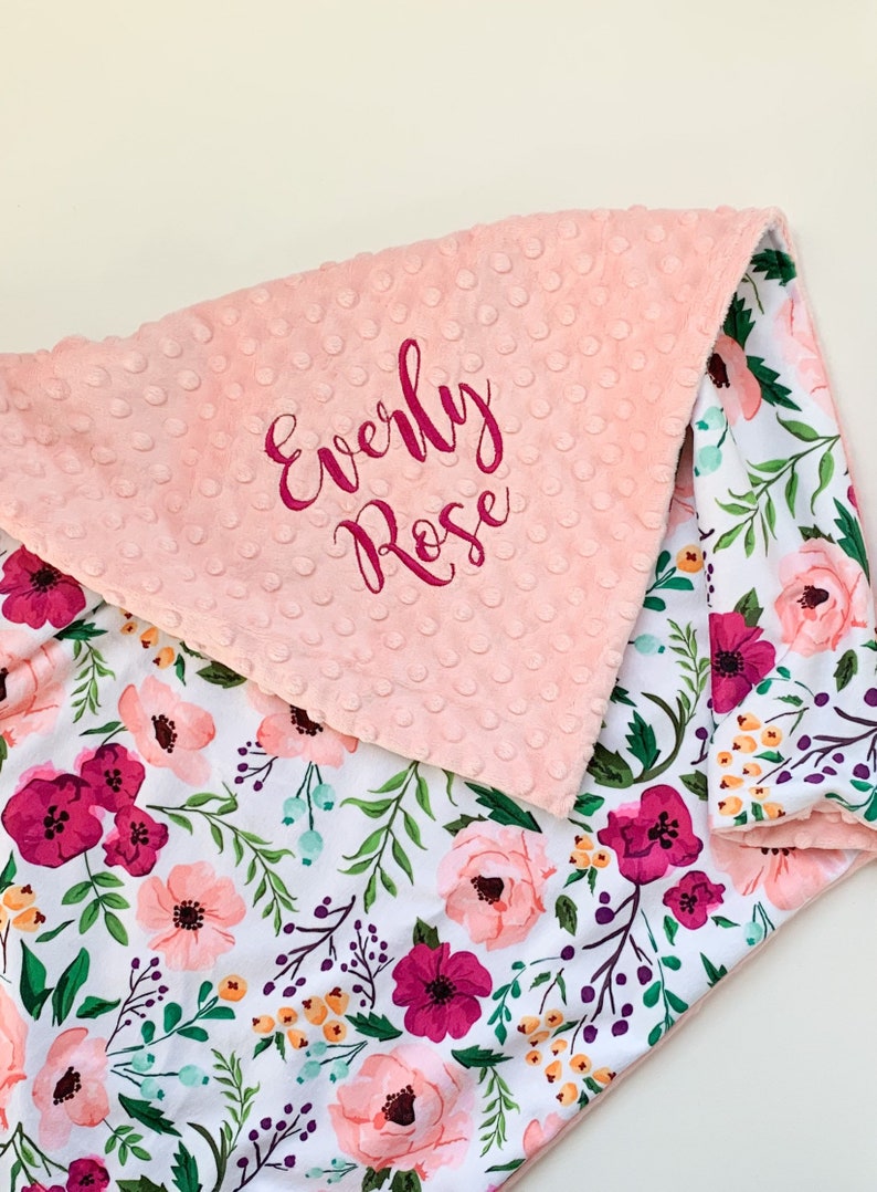 Floral Personalized Baby Blanket Minky Floral Baby Blanket Etsy